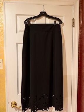 Black Laser-Cut Hem Midi Skirt
